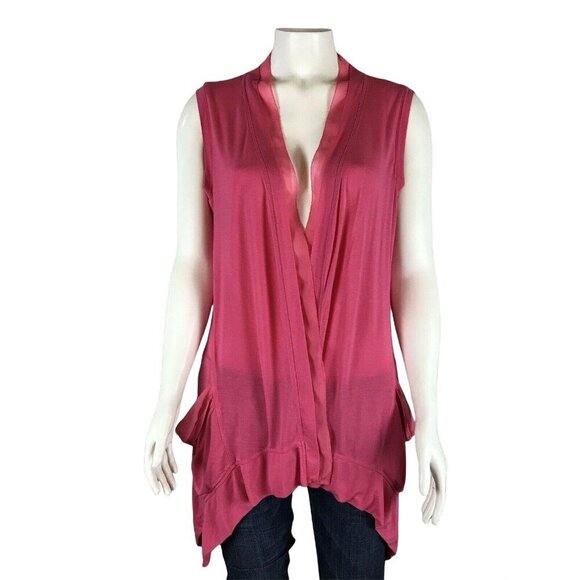 LOGO Lori Goldstein Sleeveless Cardigan Size Small Knit Open Front Chiffon Trim - Picture 1 of 7